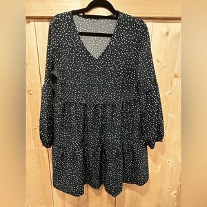 Women's Tunic Dress, V Neck Long Sleeve Casual Swing Ruffle Dress